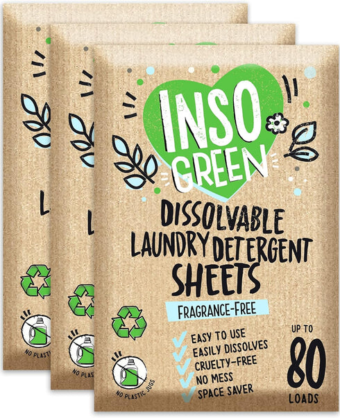 Unscented Laundry Detergent Sheets (3 Pack, 240 Loads) - Eco-Friendly, Zero Plastic Packaging, Fragrance-Free