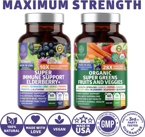 N1N Premium Organic Super Fruits & Veggies, Natural Super Greens Supplement with 38 Ingredients, 120 Caps