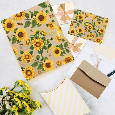 SUNDECO Large Sunflower Gift Bag with Yellow Tissue Paper and Greeting Card, Sunflower Wrapping Paper for Women, Girl