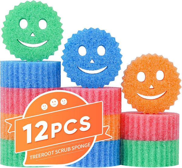 Treeroot 12 Colorful Smile Scrub Sponges, Temperature Controlled Dish Sponge, Bulk Kitchen Sponges