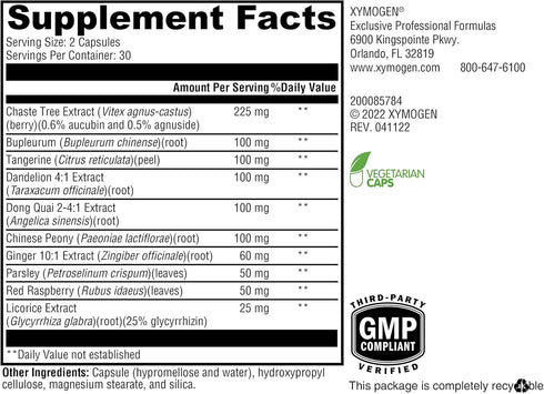 XYMOGEN PMS Soothe Cycle Support Supplement for Women - Vegan & Gluten Free with Dandelion Root, Ginger Root, Licorice