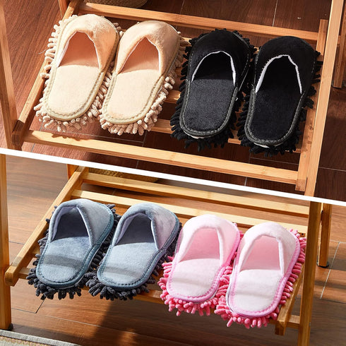 4 Pairs Detachable Microfiber Mop Slippers for Women Men, Washable Dusting Shoes for Home Office Kitchen Floor