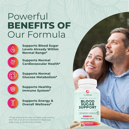 PurePremium Normal Blood Sugar Support Supplement - 60ct with 20 Active Ingredients