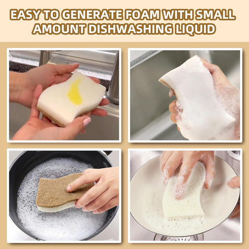 Biodegradable Natural Kitchen Sponge - 12 Pack Compostable Cellulose and Coconut Scrubber