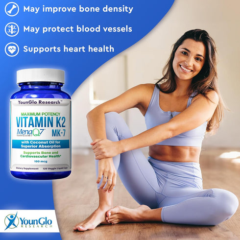 Vitamin K2 MK7 (MenaQ7) 100 mcg with Coconut Oil - Dietary Health Supplement, 120 Vegan Liquid Capsules