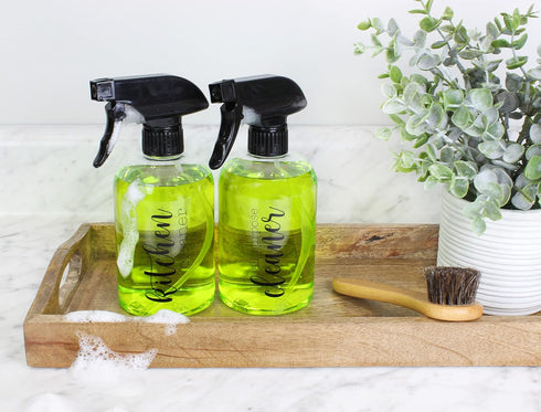 Cornucopia Plastic Cleaning Spray Bottles, Set of 4, 16oz Refillable Trigger Sprayers with Labels
