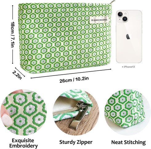 STARDW Aesthetic Cute Makeup Bag, Large Capacity Skincare Bag, Travel Toiletry Bag, Makeup Organizer Zipper Pouch