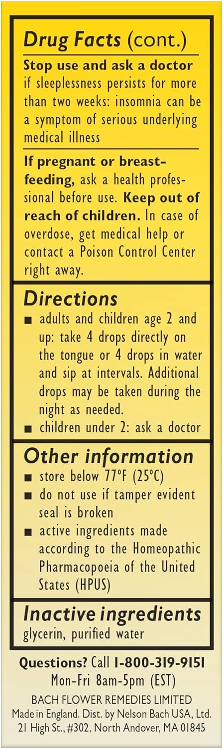 Bach RESCUE SLEEP Dropper 20mL, Natural Sleep Aid, Homeopathic Flower Essence, Non-alcohol Formula, Family-Friendly
