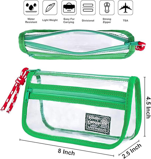 Rough Enough TSA Approved Toiletry Bag, Small Clear Travel Makeup Case Pouch Organizer with Zipper, Green