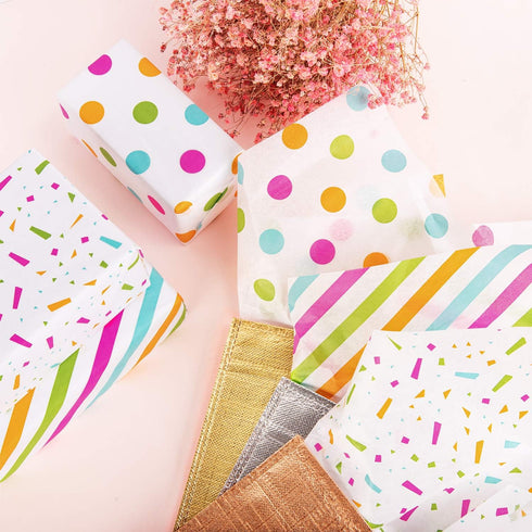 Whaline Tissue Paper Bulk, Polka Dots Stripe Wrapping Paper for Birthday DIY Party Crafts Weddings, 60 Sheets