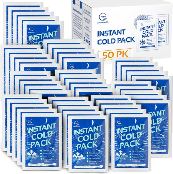 50 Packs Instant Ice Cold Pack, 6” x 4.5”, Disposable Ice Packs for Injuries, Cold Compress