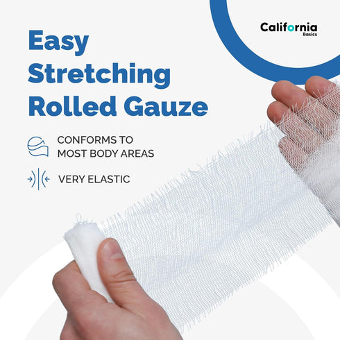California Basics 12-Pack Gauze Bandage Roll with Tape, 2 Inches x 4 Yards, Soft & Breathable Wrap for Wound Care