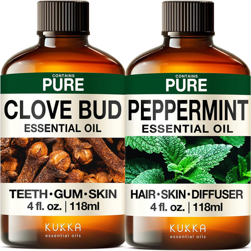 Clove Oil for Oral Care & Peppermint Oil for Hair Set -
