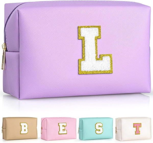 Personalized Birthday Gifts for Women, Preppy Patch Makeup Bag, Travel Organizer, Purple L