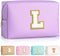 Personalized Birthday Gifts for Women, Preppy Patch Makeup Bag, Travel Organizer, Purple L