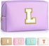 Personalized Birthday Gifts for Women, Preppy Patch Makeup Bag, Travel Organizer, Purple L