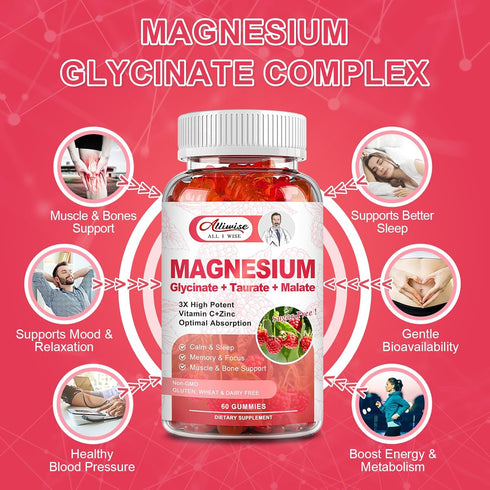 Sugar-Free Magnesium Glycinate Gummies - 500mg Potassium Magnesium Complex Supplement for Memory and Mood