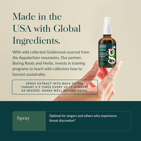 Echinacea Goldenseal Propolis Throat Spray - Gaia Herbs, Immune Support & Throat Health, 1 Fl Oz