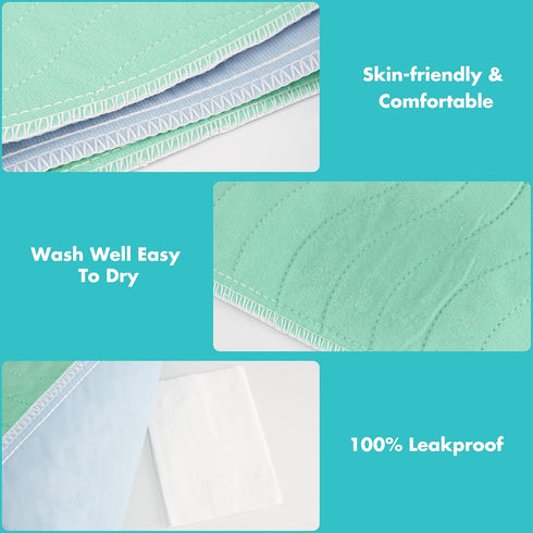 Washable Underpads, 36" x 72", 3 Pack - Reusable Heavy Absorbency Incontinence Pads for Kids, Adults, Pets - Waterproof