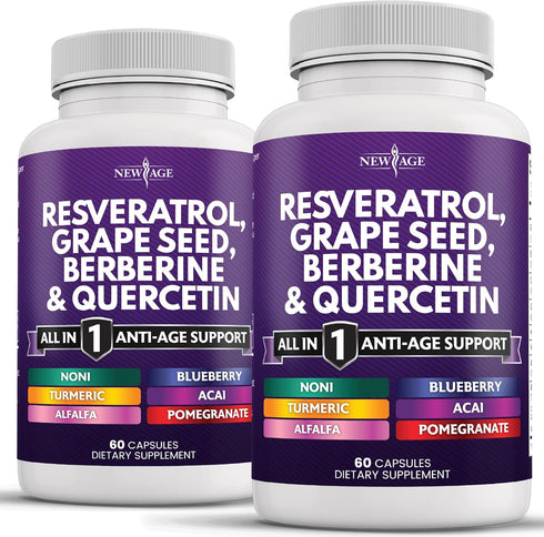 NEW AGE Resveratrol 6000mg Berberine 3000mg Grape Seed Extract 3000mg Quercetin 4000mg - Polyphenol Supplement, 120
