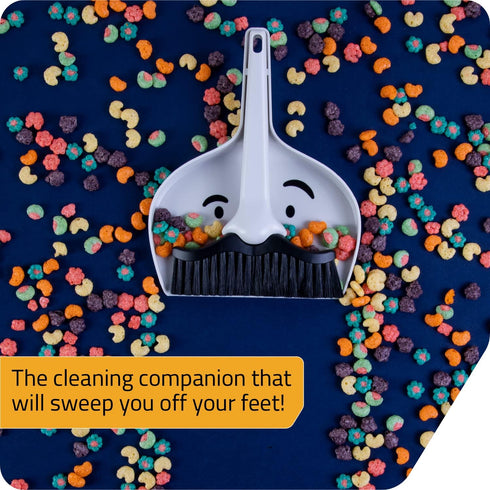 Peleg Design Dustache Mini Dustpan and Brush Set, Small Broom and Dustpan Set with Mustache Design for Home & On-The-Go