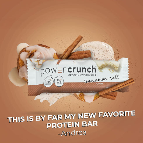 Power Crunch Protein Wafer Bars, High Protein Snacks, Cinnamon Roll, 1.4 Ounce (12 Count)