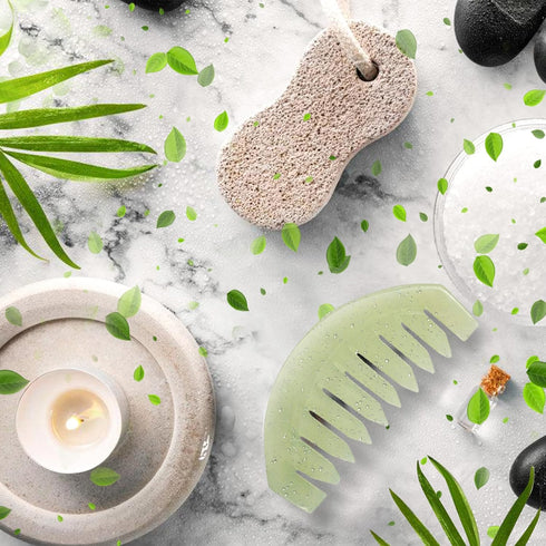 Janedream Jade Stone Gua Sha Comb - Traditional Massage Tools for Scalp and Facial Therapy