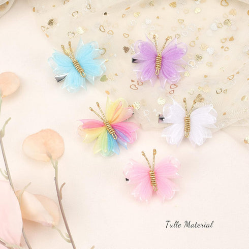 Oaoleer 10PCS Mini Butterfly Hair Clips, 2" Tulle Mesh Barrettes for Baby Girls Women Halloween Party