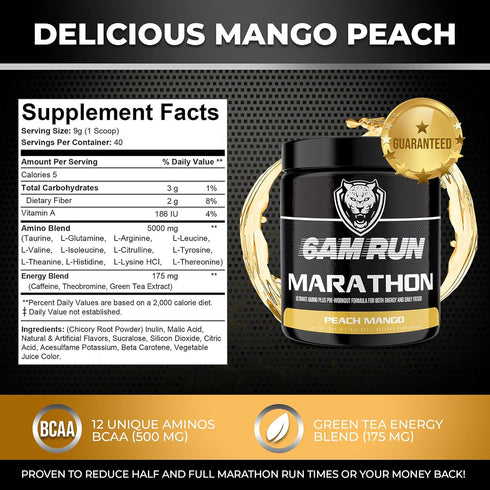 6AM Run Marathon - Pre Workout Powder for Distance Running & Essential Amino Energy - All Natural, Keto, Vegan, No