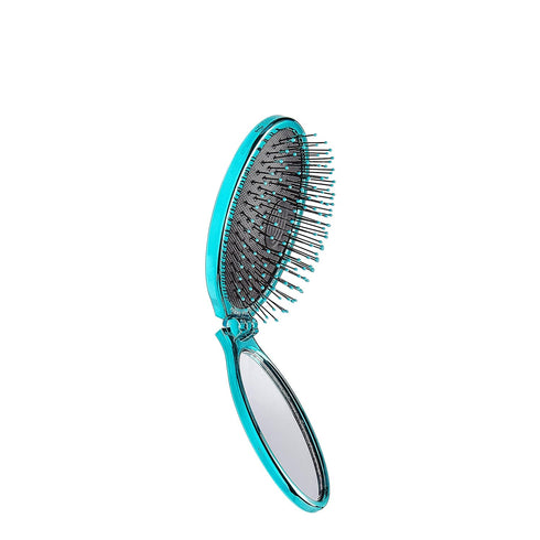 Wet Brush Pop Go Detangler, Blue Teal - Foldable Travel Brush, Ultrasoft IntelliFlex Bristles, Built-In Mirror Handle,