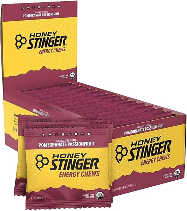 Honey Stinger Organic Pomegranate Passionfruit Energy Chew, Gluten Free, 12 Pack
