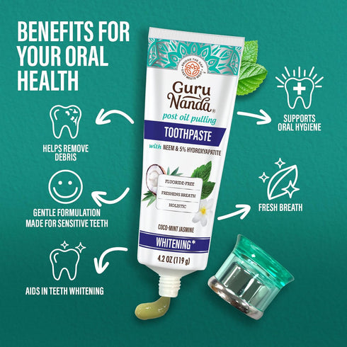GuruNanda Daily Oral Care Bundle Hydroxyapatite Toothpaste & Coconut Oil Pulling Mouthwash for Stronger Teeth & Happier