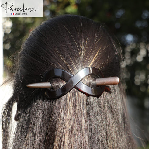 Parcelona French Infinity Hair Slider Pin, 3 1/2" Brown Tortoise Shell Barrette Clip for Fine Hair