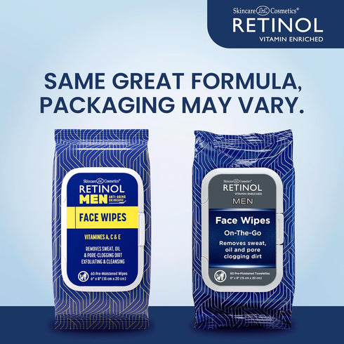 Retinol Men Facial Wipes - Anti-Aging Cleansing Towelettes, 60 Count (Pack of 1) - Quickly cleanse face without residue