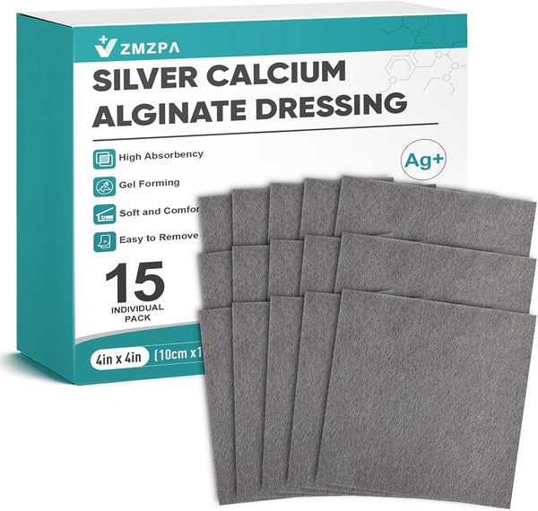 ZMZPA Ag Silver Calcium Alginate Wound Dressing 4" x 4", Non Stick Pads