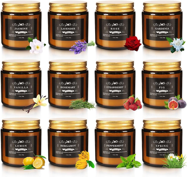 Scented Candle Set 12 Pack, Candle for Home Scented, Odor Eliminating, Stress