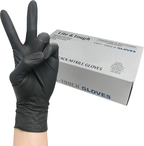 Infi-Touch Lite & Tough Black Nitrile Glove, Lite Duty, Powder Free (100 Gloves)