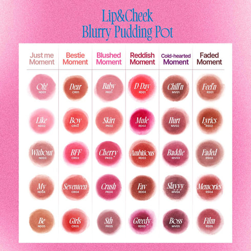 Lip&Cheek Blurry Pudding Pot, Reddish Moment - Ambitious, Buildable Lightweight Makeup Blush, 5g