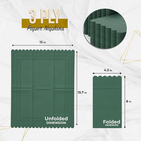 Party Solids 20 3-Ply Dark Green Scalloped Napkins Disposable Pcs Dark Green Scalloped Dinner Napkins Disposable