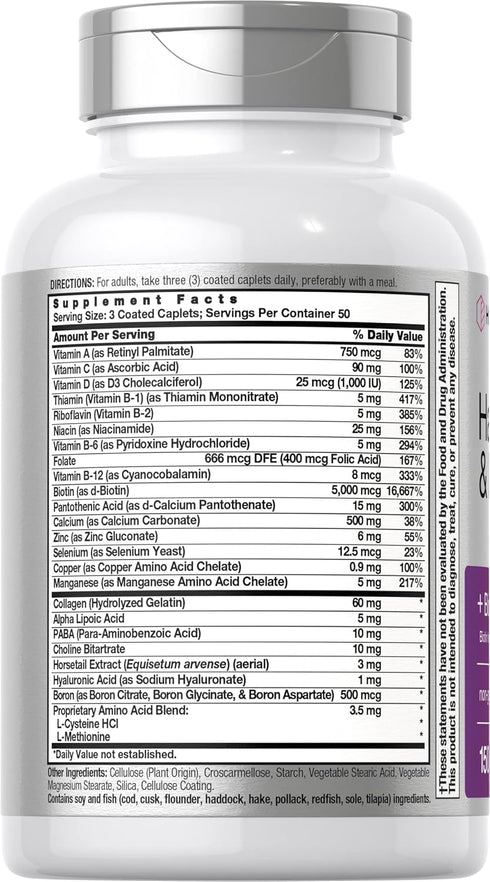 Horbaeach Hair Skin and Nails Vitamins | 150 Caplets | with Biotin and Collagen | Supplement for Women and Men | Non-GMO, Gluten Free