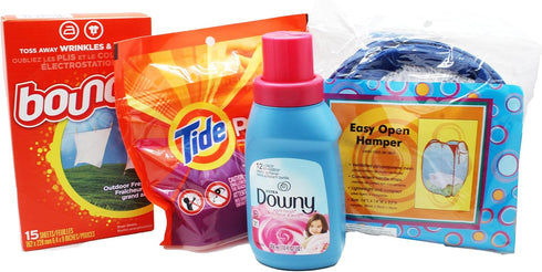 The Bare Necessities Dorm Room Laundry Kit with Laundry Detergent Pods, Softener, Dryer Sheets &