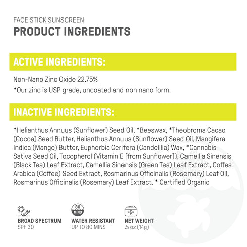 Raw Elements Face All-Natural Mineral Sunscreen Stick, 0.5 oz - Non-Nano Zinc Oxide, SPF 30+, Reef Safe