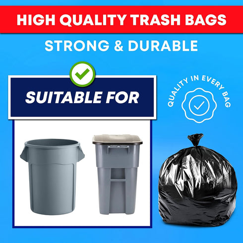 Tasker 55 Gallon Trash Bags (Value 50 Bags w/Ties), Extra Large Industrial Trash Bags for Outdoor Use