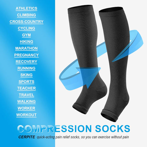 Men-2 15-20 mmHg cerpite Open Toe Compression Socks Women & Pairs Knee High Stockings for Circulation Support