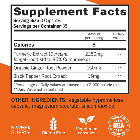 Qunol Turmeric Curcumin with Black Pepper & Ginger, 2400mg for Joint Support, 105 Count