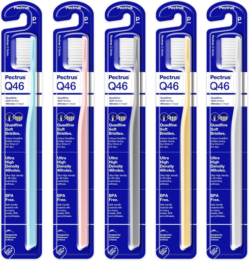 Soft Toothbrush Pack, 5 Count, Advanced Quad-fine Bristles for Sensitive Teeth, Gums & Deep Plaque Removal, Assorted