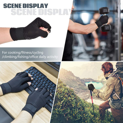 Copper Wrist Compression Arthritis Gloves (1 Pair), Fingerless Glove with Adjustable Strap for Hand Pain Relief, Fits