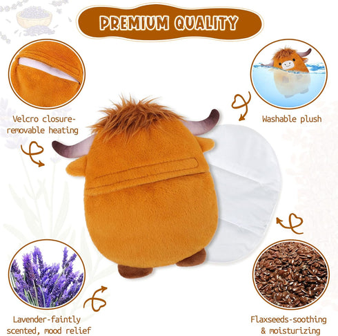 Pack Microwave Heating Pad for Period Cramp,Microwavable Heating Pad Stuffed Animal for Women Mother' Day,Highland Cow