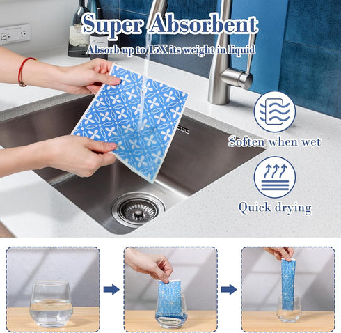 8 Pack Swedish Dishcloths for Kitchen, Reusable Absorbent Dish Cloths for Washing Dishes and Cleaning