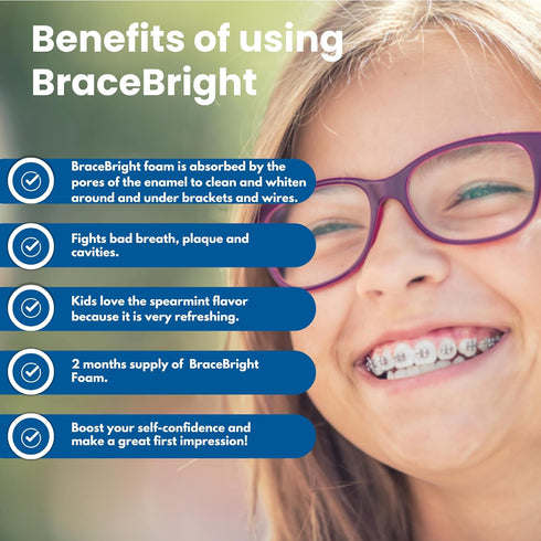 Teeth Whitening for Braces Cleaner Kit for Metal, Ceramic, Clear Brackets & Wires, No Sensitivity, Minty Foam